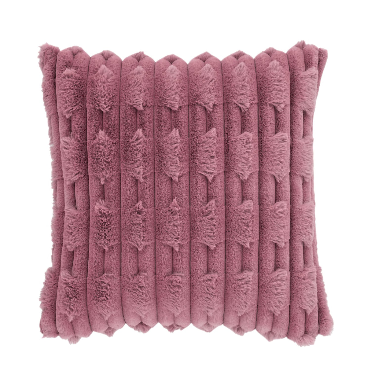 Bianca Carved Faux Fur Filled Cushion 50cm x 50cm - Pink - Carved Faux Fur Cushion Pink