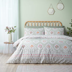 Catherine Lansfield Cameo Floral Soft Green Duvet Cover Bedding Set