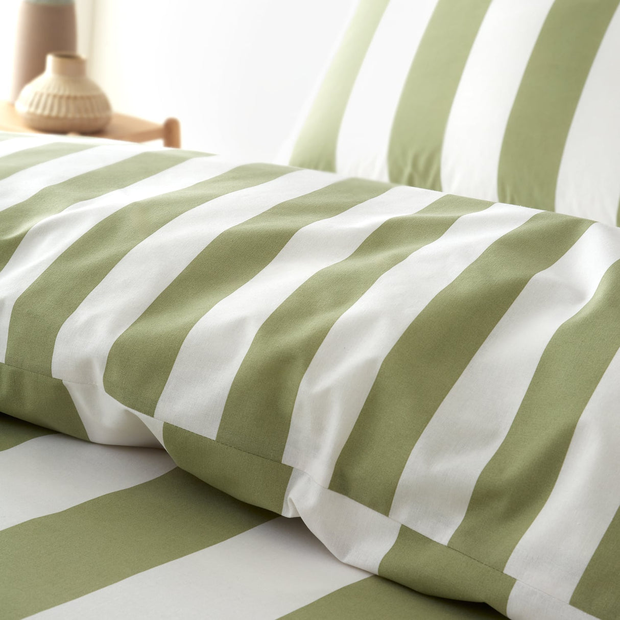 Catherine Lansfield Cove Stripe Green Duvet Cover Bedding Set - Cove Stripe Duvet Set Green
