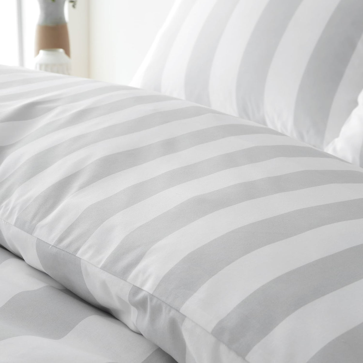 Catherine Lansfield Cove Stripe Silver Duvet Cover Bedding Set - Cove Stripe Duvet Set Silver