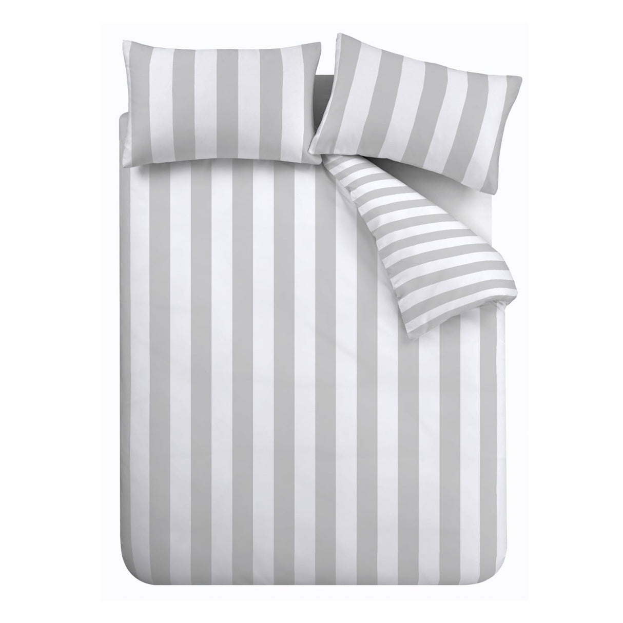 Catherine Lansfield Cove Stripe Silver Duvet Cover Bedding Set - Cove Stripe Duvet Set Silver