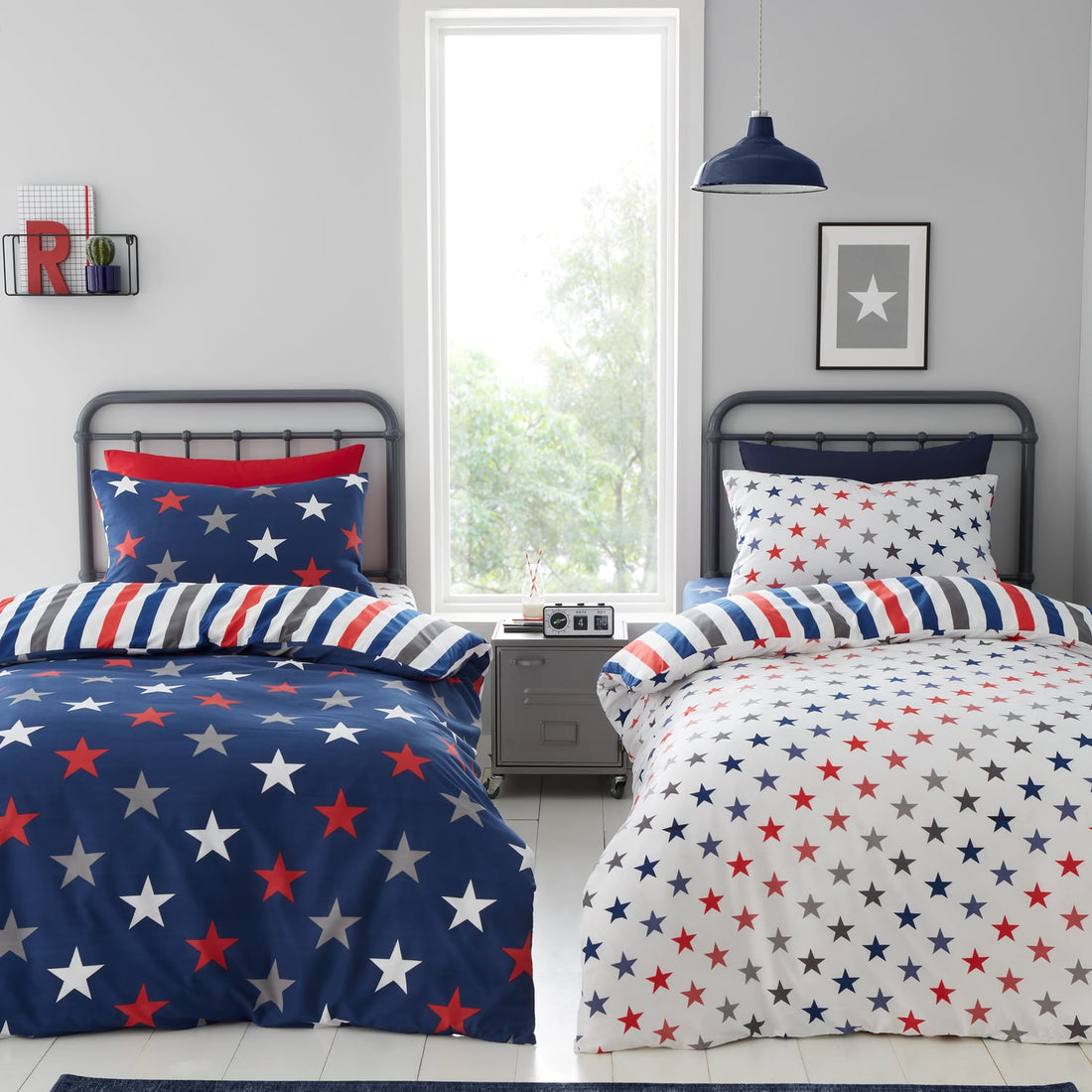 Catherine Lansfield Stripes & Stars Twin Pack Kids Duvet Cover Set