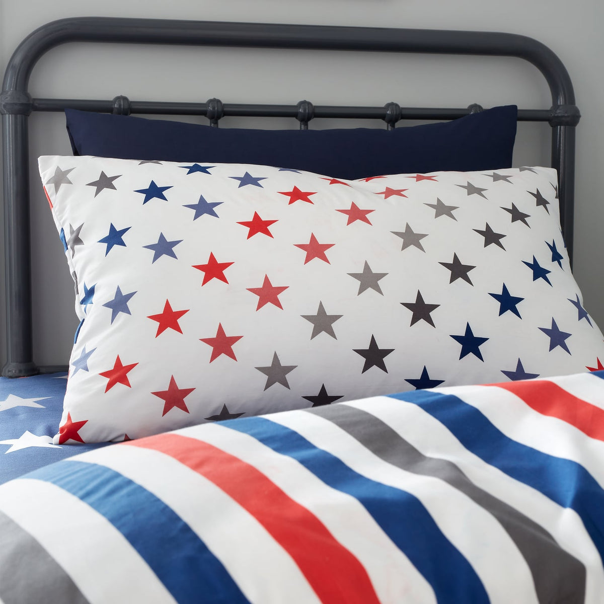 Catherine Lansfield Stripes & Stars Twin Pack Kids Duvet Cover Set - Stripes And Stars Duvet Set 2 Pack
