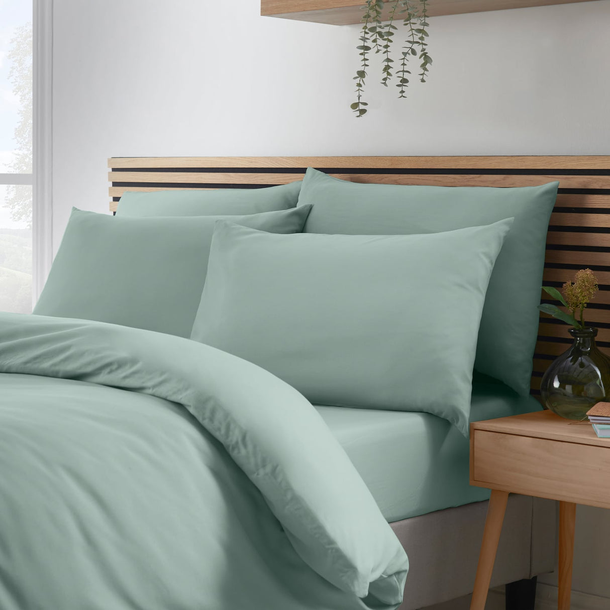 Catherine Lansfield So Soft Non Iron Duvet Cover Set - So Soft Non Iron Green Duvet Set