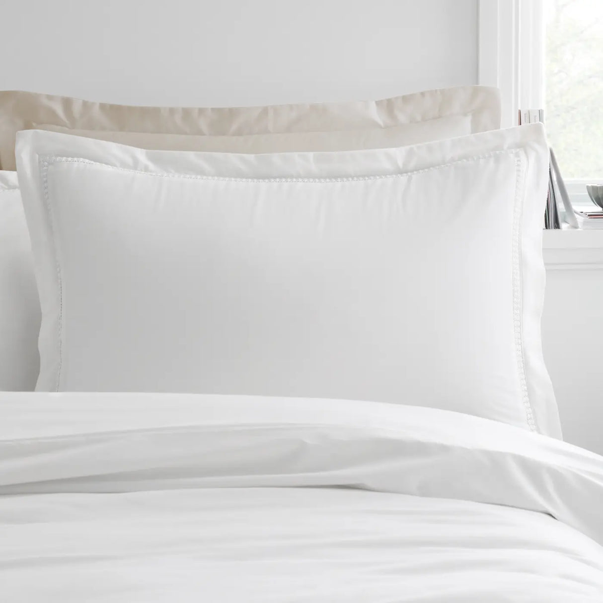 Bianca Oxford Lace Trim Cotton Duvet Cover Set - White image 2