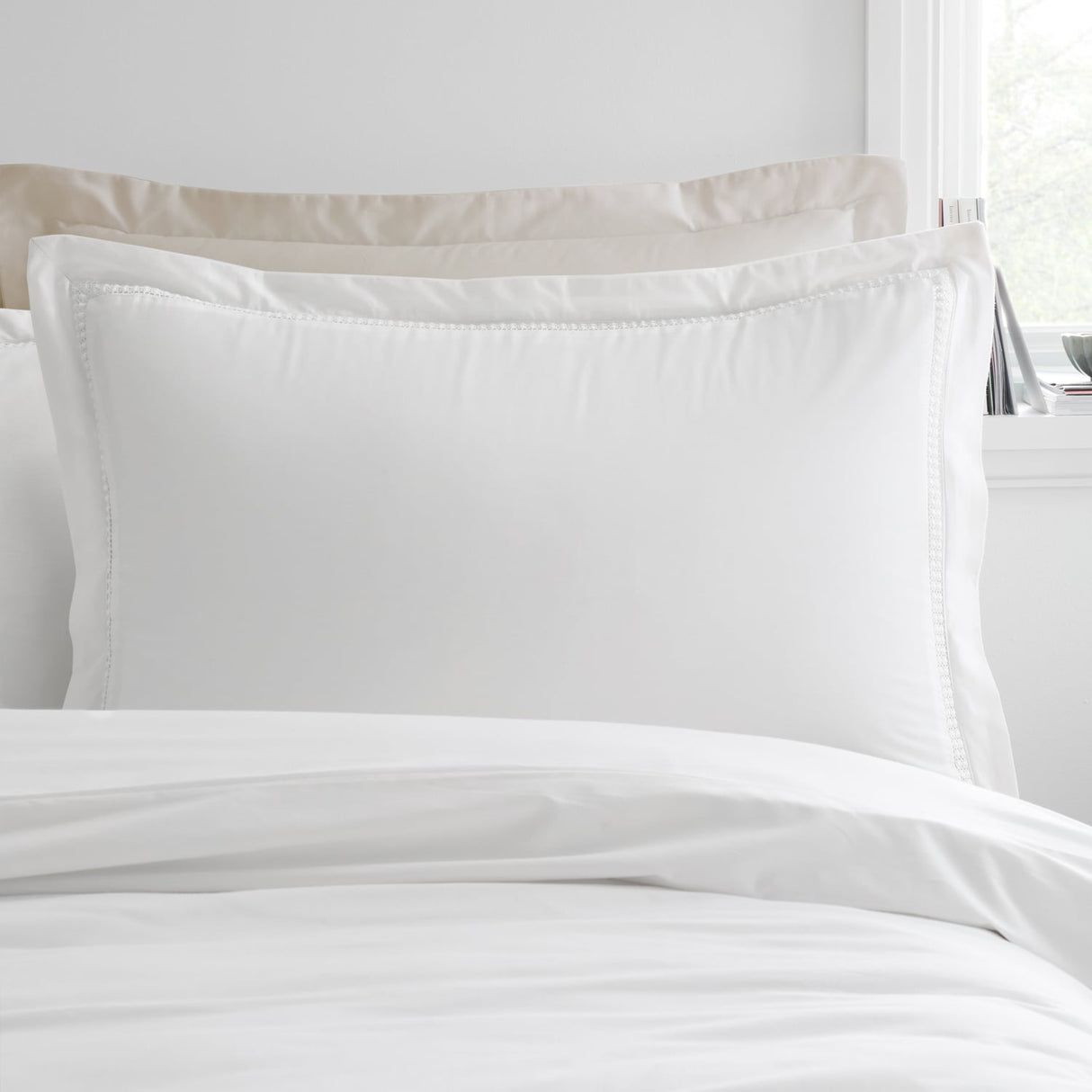 Bianca Oxford Lace Trim Cotton Duvet Cover Set - Natural - Oxford Lace Duvet Set