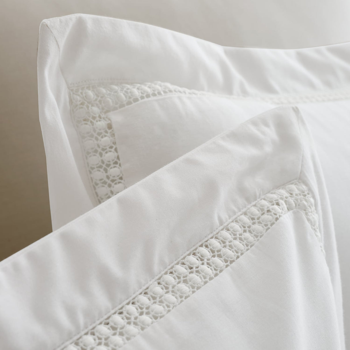 Bianca Oxford Lace Trim Cotton Duvet Cover Set - Natural - Oxford Lace Duvet Set