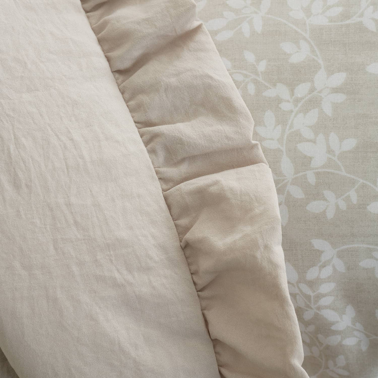 Bianca Soft Washed Frill Bedspread Beige 220cm x 230cm - Soft Washed Frill Bedspread Natural