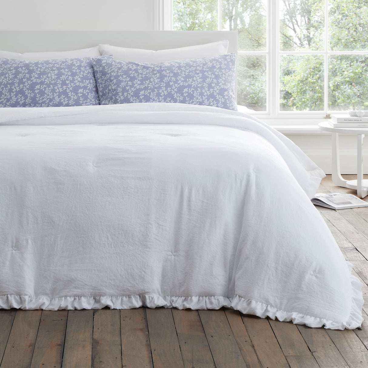 Bianca Soft Washed Frill Bedspread Beige 220cm x 230cm - Soft Washed Frill Bedspread White