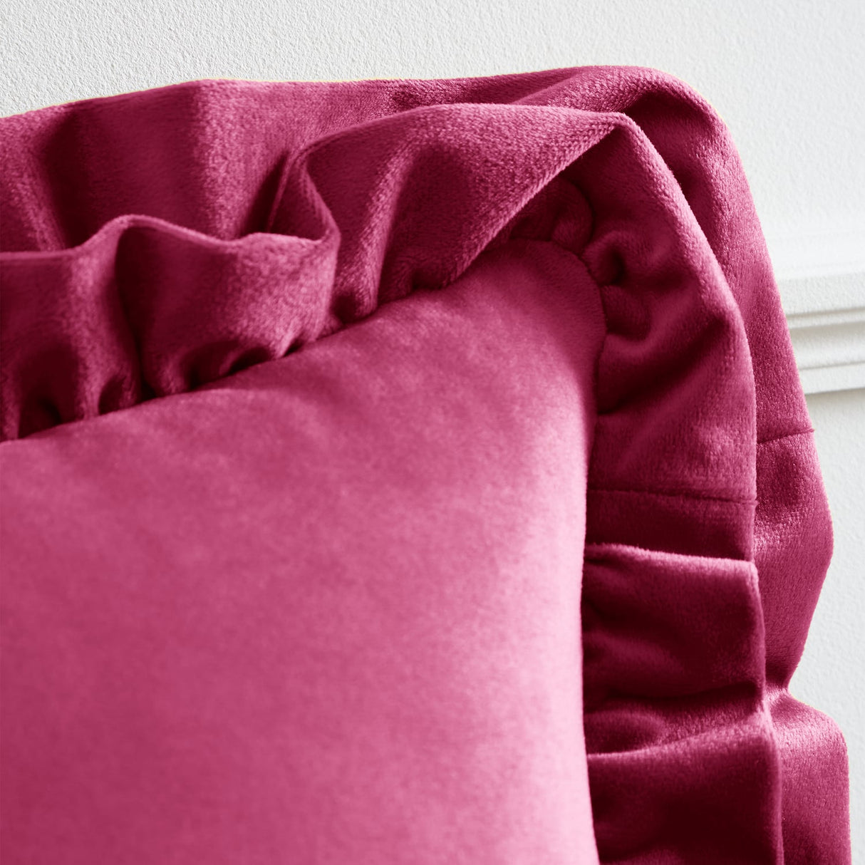 Catherine Lansfield So Soft Double Frill Filled Cushion 43cm x 43cm - Velvet Touch Double Frill Cushion Hot Pink
