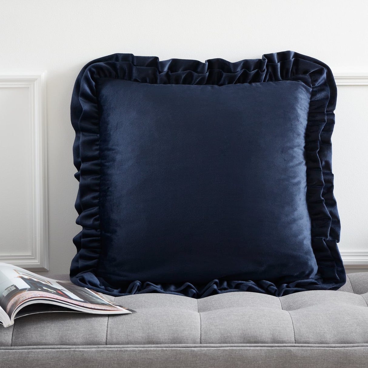 Catherine Lansfield So Soft Double Frill Navy 43x43cm Filled Cushion - Navy Blue