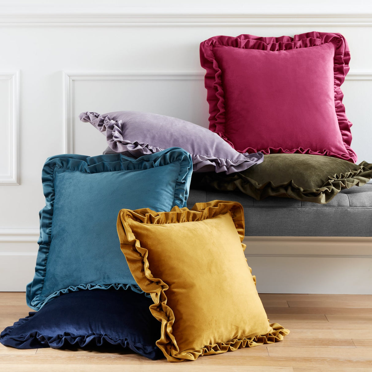 Catherine Lansfield So Soft Double Frill Filled Cushion 43cm x 43cm - Velvet Touch Double Frill Cushion Teal