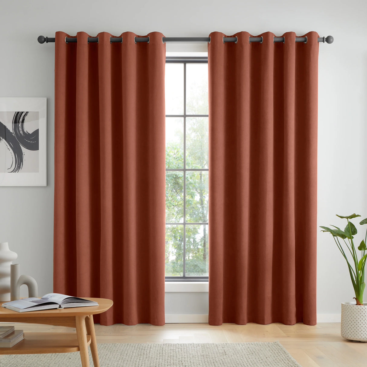 Catherine Lansfield Wilson Terracotta Thermal Blackout Eyelet Curtains