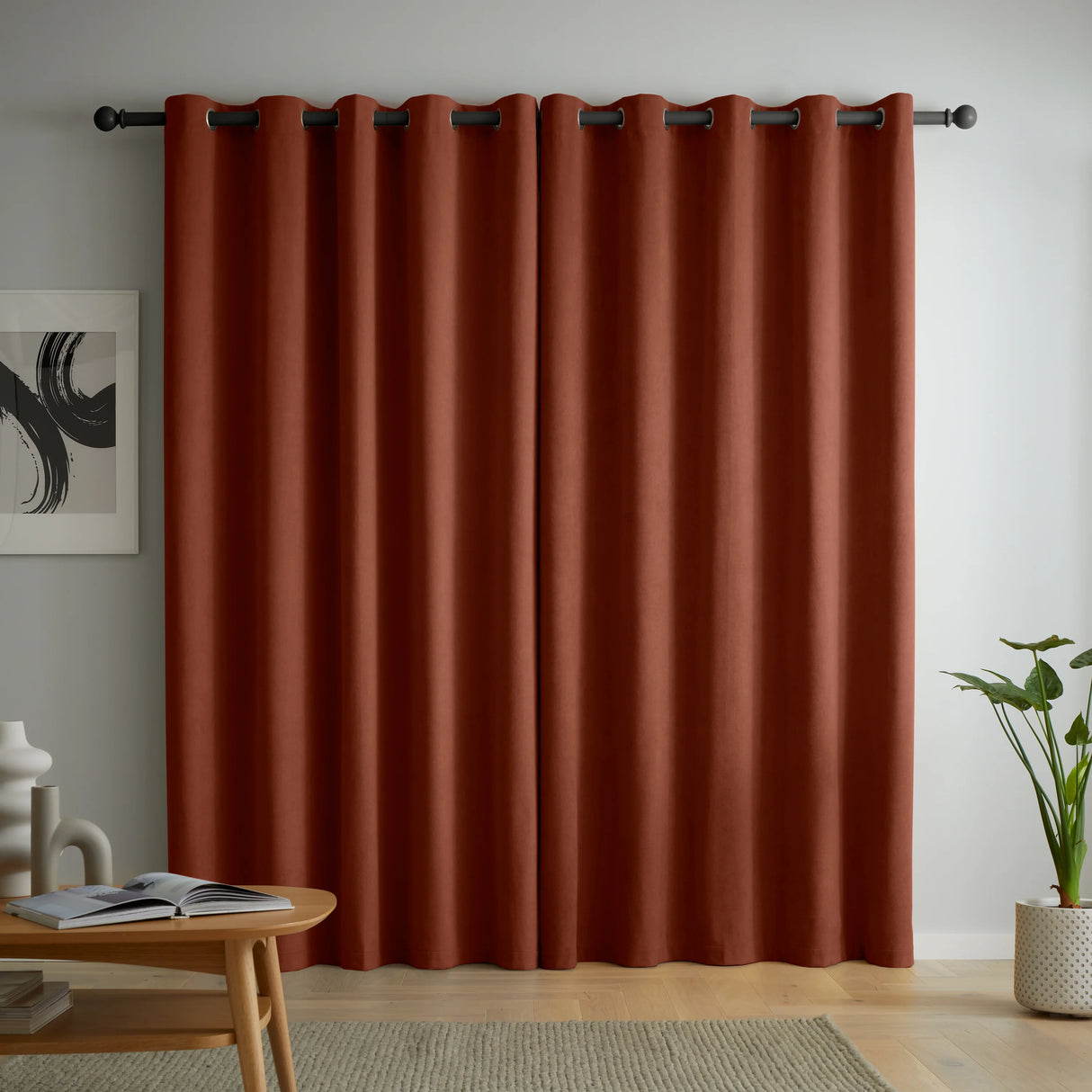 Catherine Lansfield Wilson Terracotta Thermal Blackout Eyelet Curtains