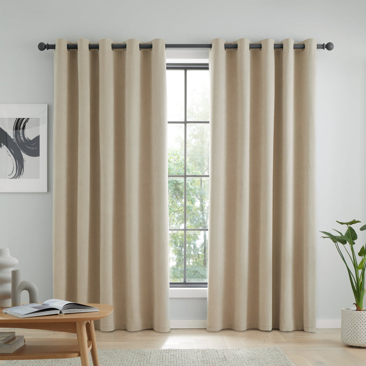 Catherine Lansfield Wilson Blackout Thermal Eyelet Curtains - Natural - Wilson Curtains Natural