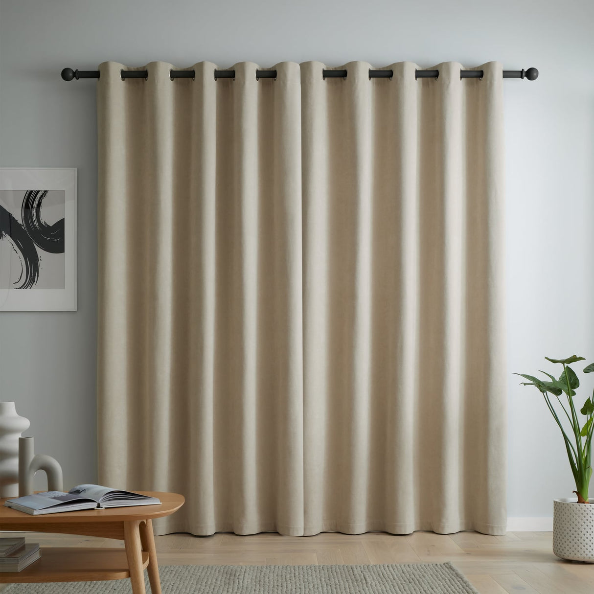 Catherine Lansfield Wilson Blackout Thermal Door Curtain Panel - Natural - Wilson Curtains Natural