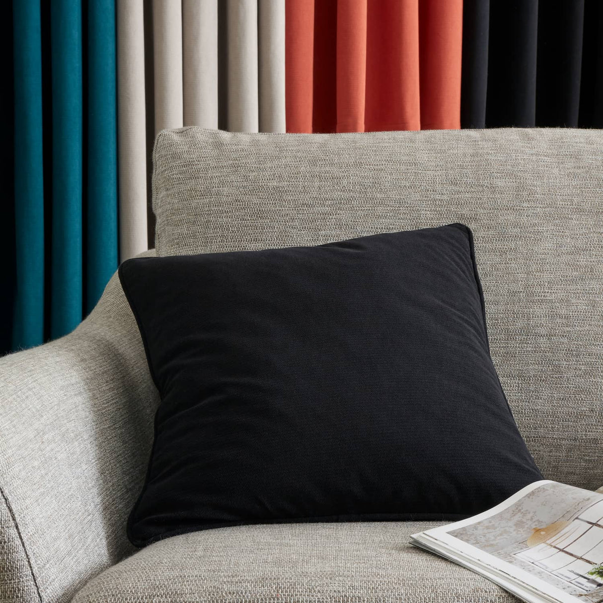 Catherine Lansfield Wilson Check Filled Cushion 45cm x 45cm - Black - Wilson Velvet Cushion Black