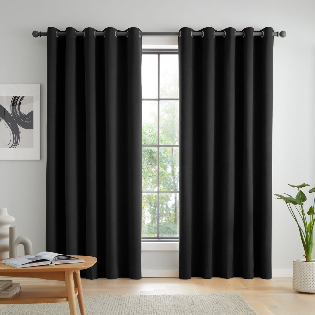 Catherine Lansfield Wilson Black Thermal Blackout Eyelet Curtains