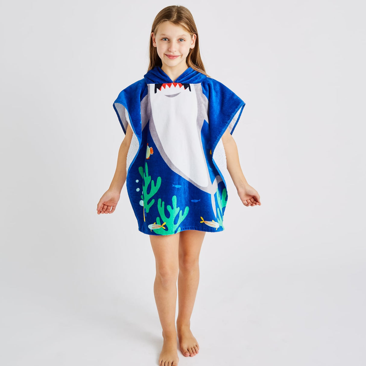 Catherine Lansfield Shark Kids Hooded Towel Poncho