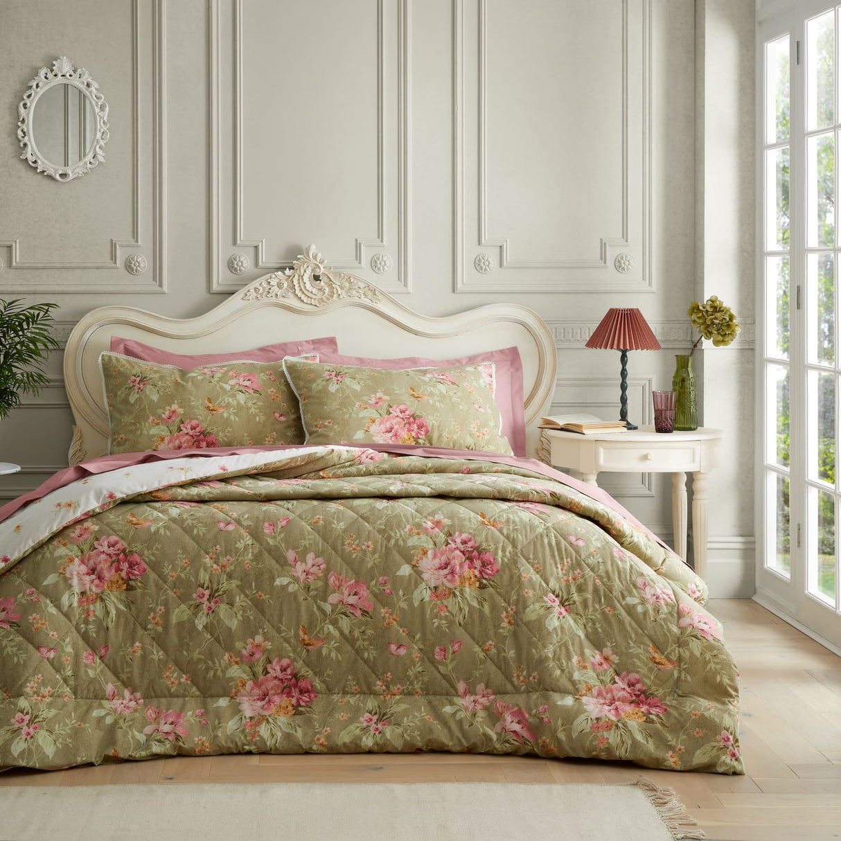 Catherine Lansfield Bridgerton Penelope Floral Bedspread 200cm x 200cm - Cream - Penelope Floral Bedspread