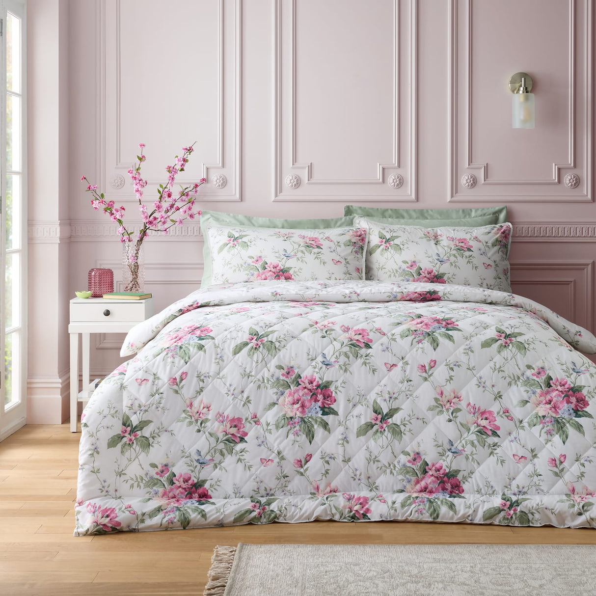 Catherine Lansfield Bridgerton Penelope Floral Bedspread 200cm x 200cm - Cream - Penelope Floral Cream Bedspread