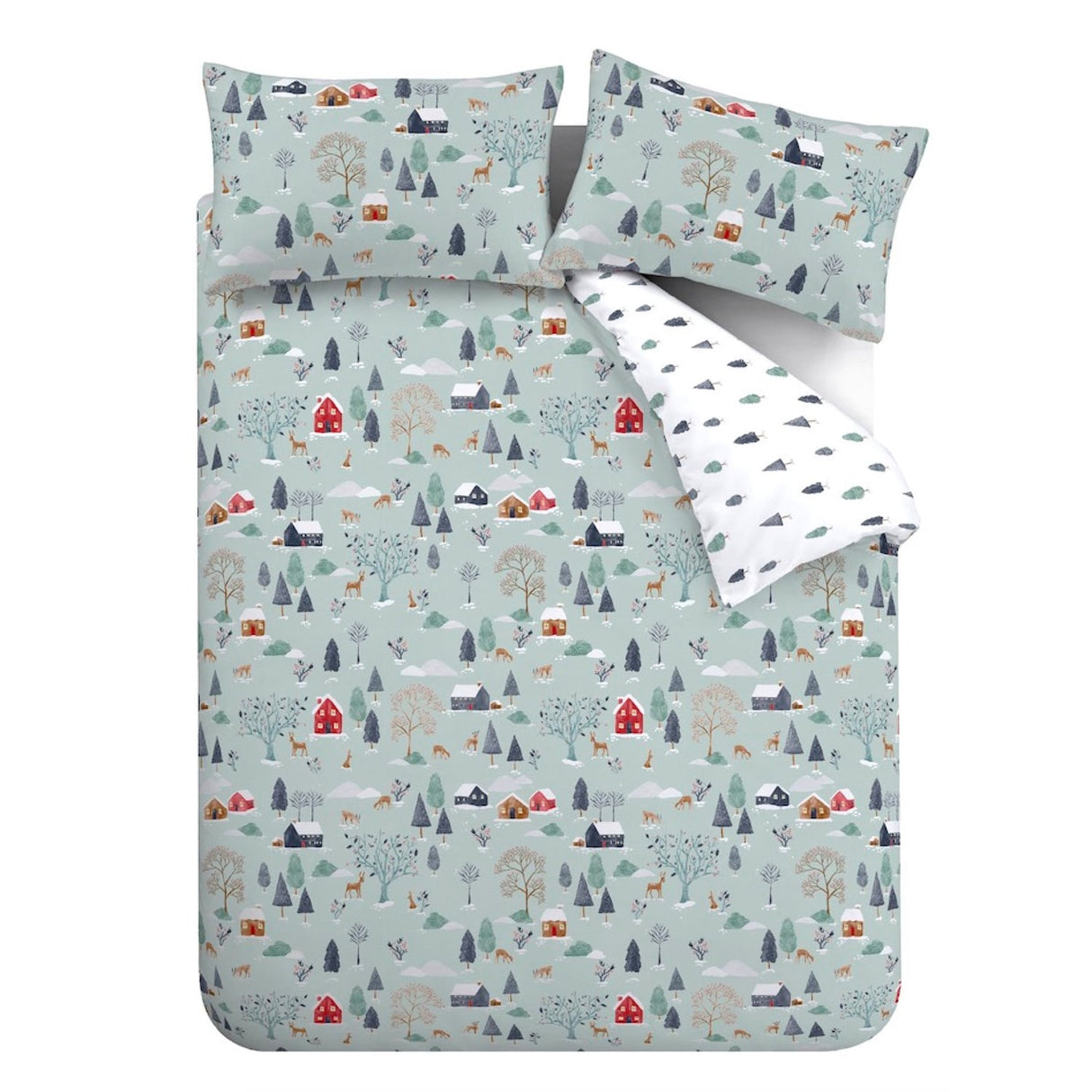 Bianca Winter Scene Reversible Brushed Cotton Duvet Cover Set - Blue - Brushed Winter Scene Duvet Set Blue