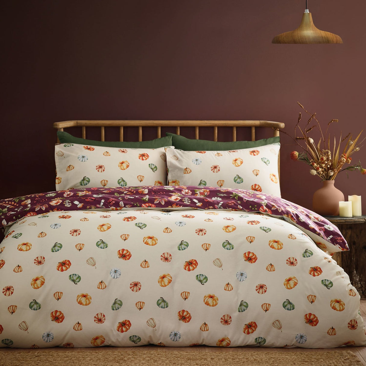 Catherine Lansfield Autumn Pumpkins Duvet Cover Set - Autumn Pumpkins Plum Duvet Set