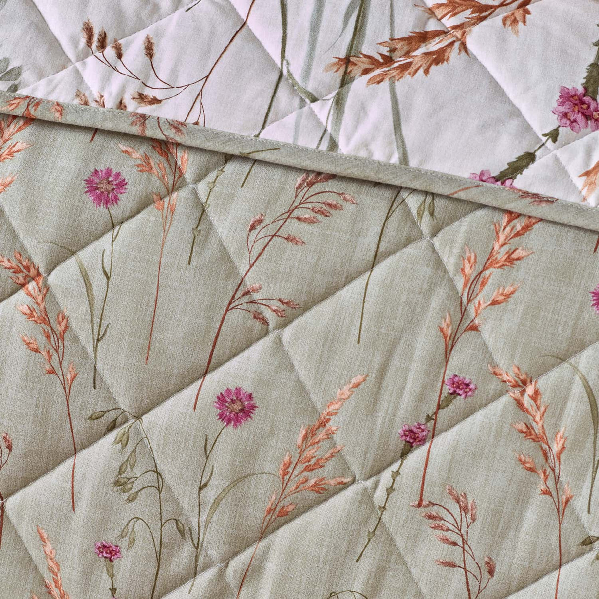 Catherine Lansfield Brushed Grasmere Floral Bedspread - Green - Brushed Grasmere Floral Bedspread