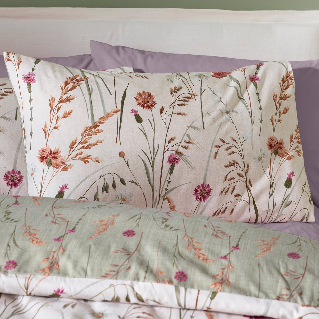 Catherine Lansfield Brushed Grasmere Floral Duvet Cover Set - Green - Brushed Grasmere Floral