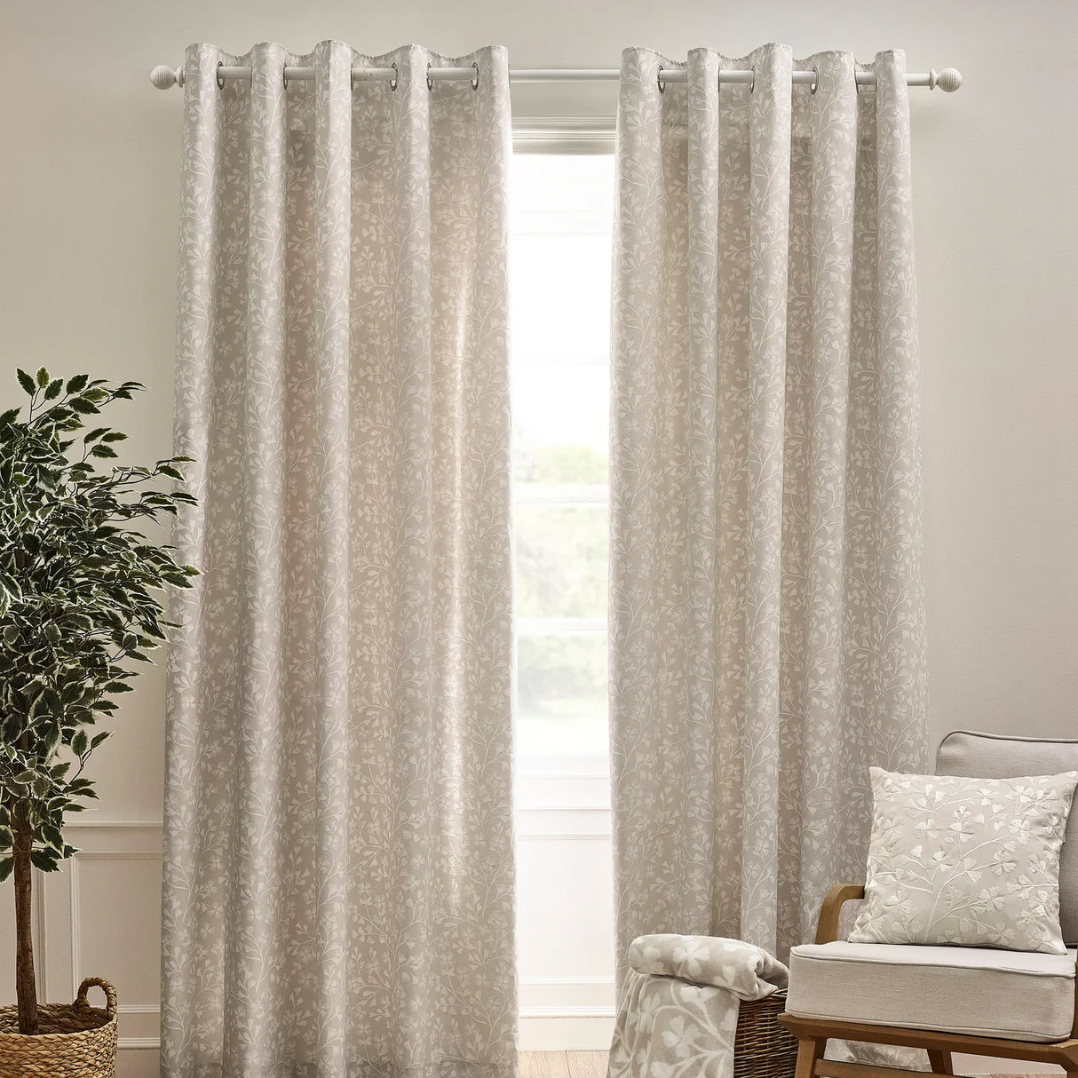 Catherine Lansfield Brooke Floral Duck Egg Blue Lined Eyelet Curtains Pair - Natural image 9