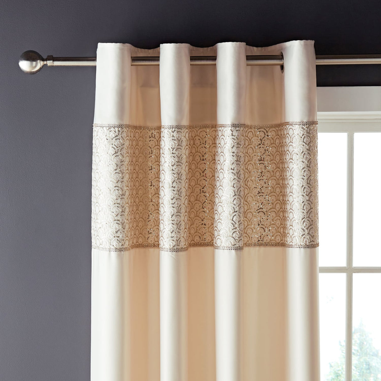 Catherine Lansfield Deco Sequin Eyelet Curtains - White