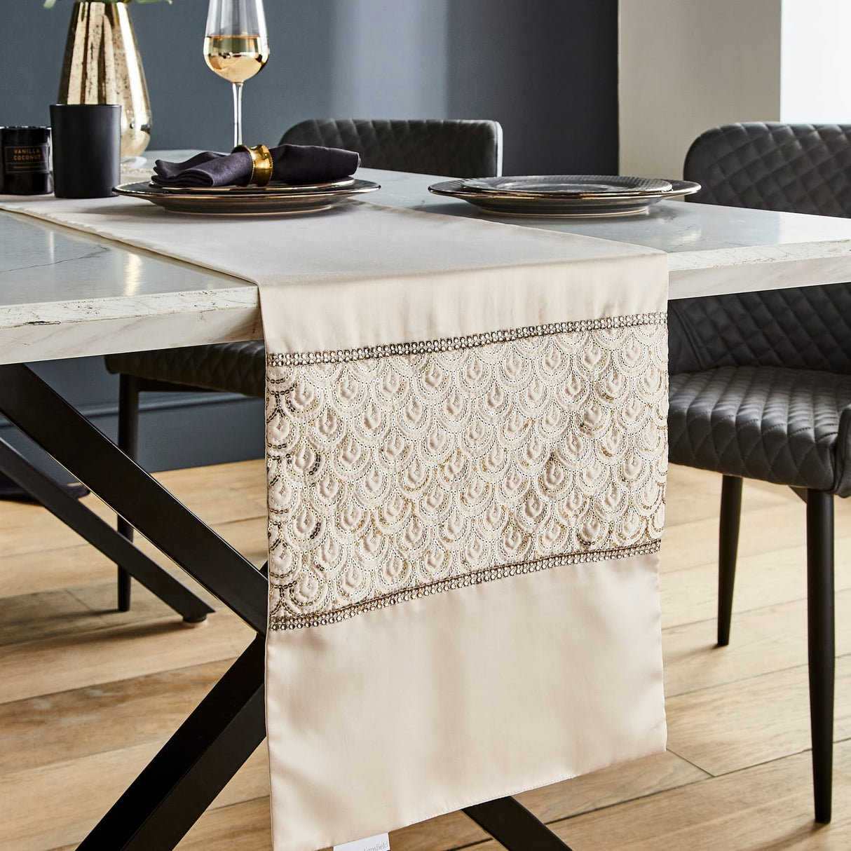 Catherine Lansfield Deco Sequin Decorative Table Runner Champagne