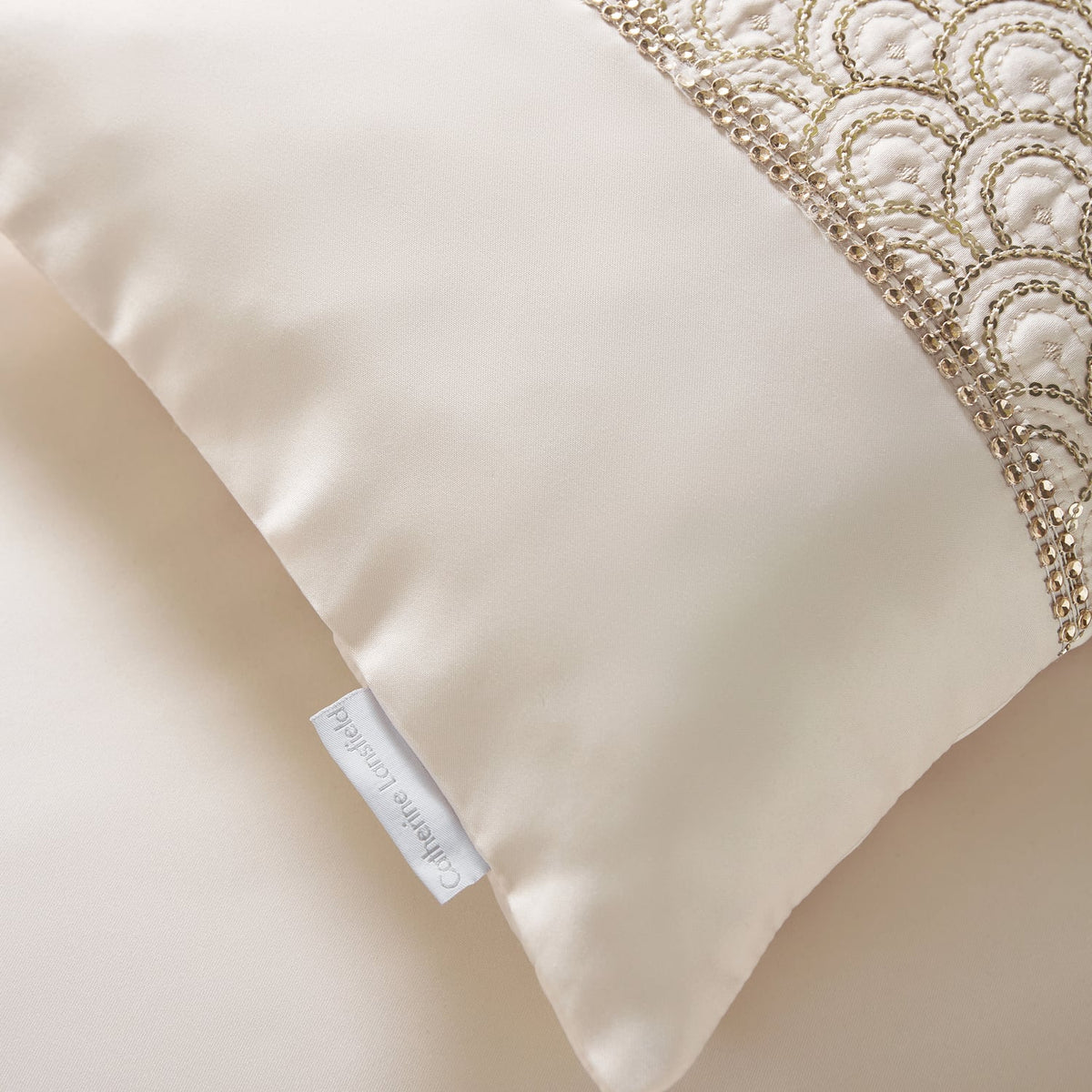 Catherine Lansfield Deco Sequin Embellished Duvet Cover Set - Deco Sequin Duvet Set Champagne