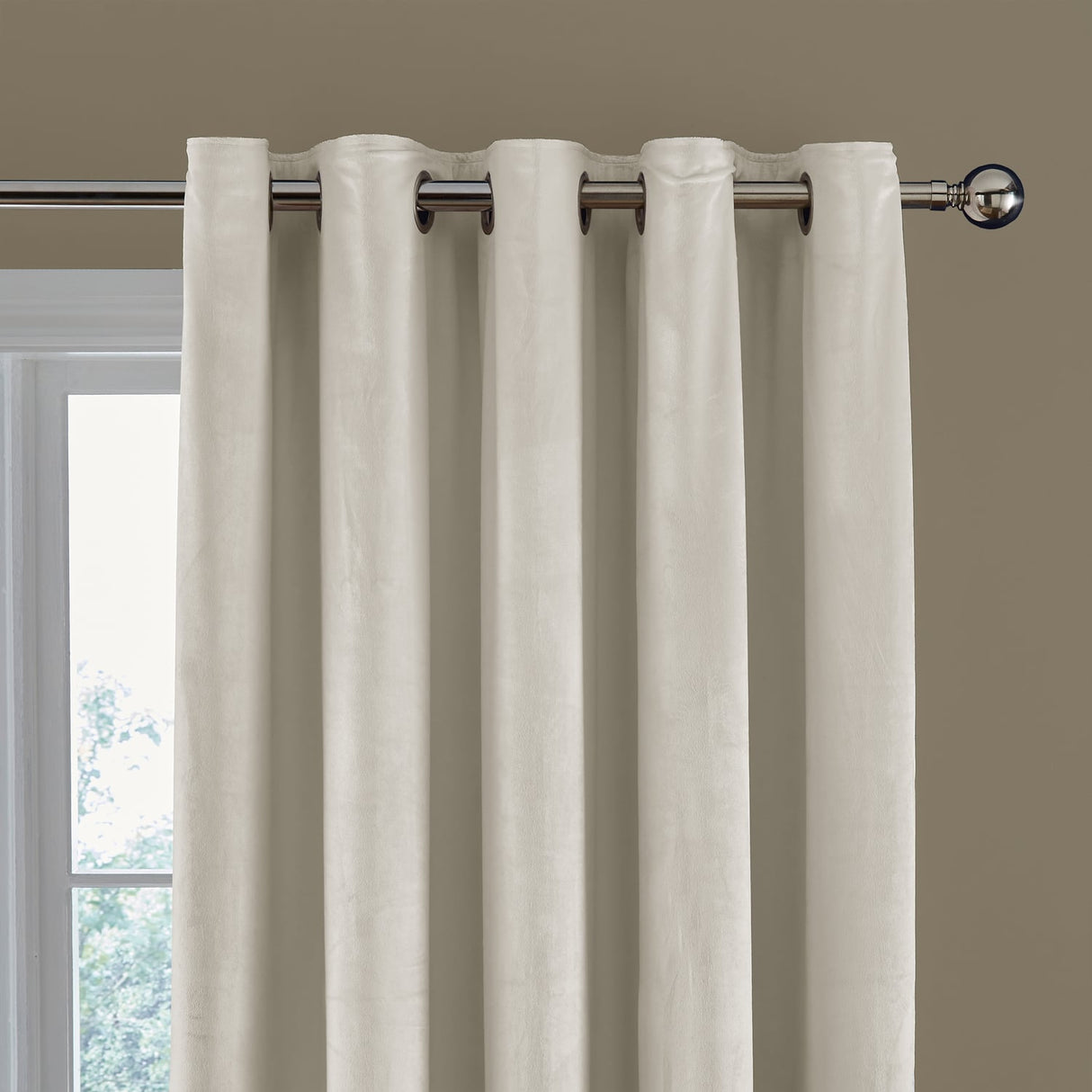 Catherine Lansfield Kingsley Matt Velvet Eyelet Curtains - Cream Light Filtering