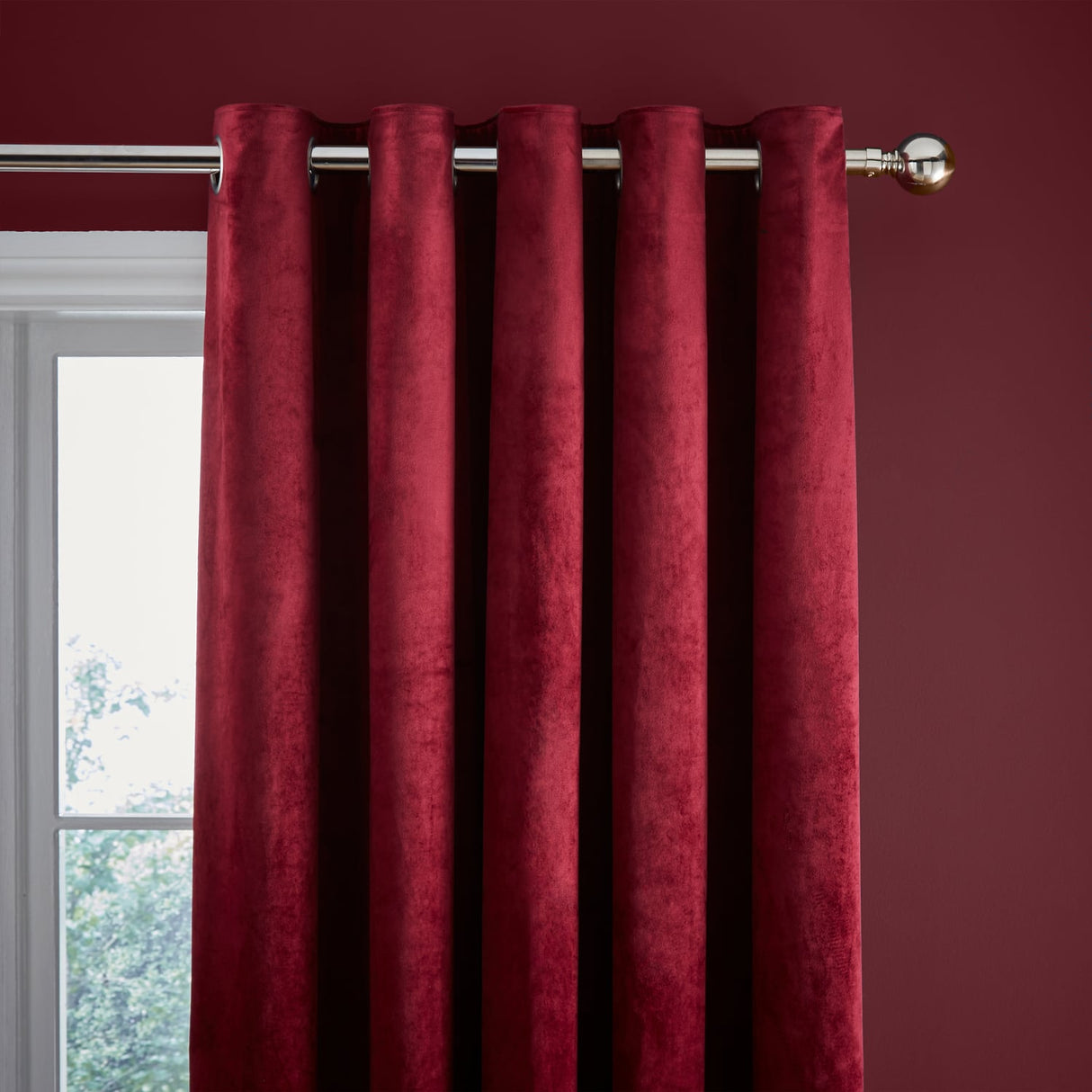 Catherine Lansfield Kingsley Matt Velvet Eyelet Curtains - Navy Light Filtering - Kingsley Curtains Raspberry