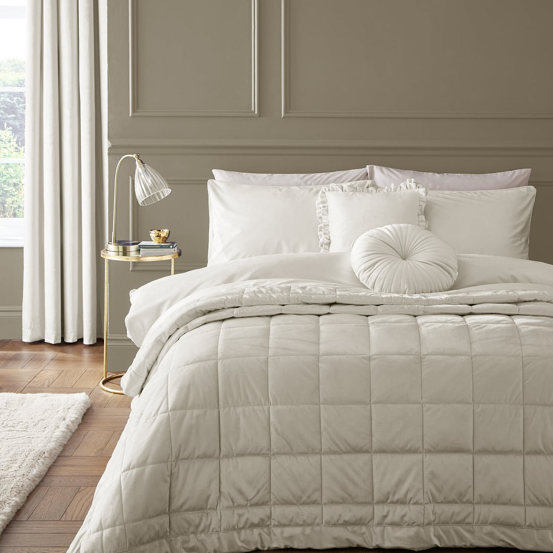 Catherine Lansfield Kingsley Matt Cream Velvet Duvet Cover Bedding Set