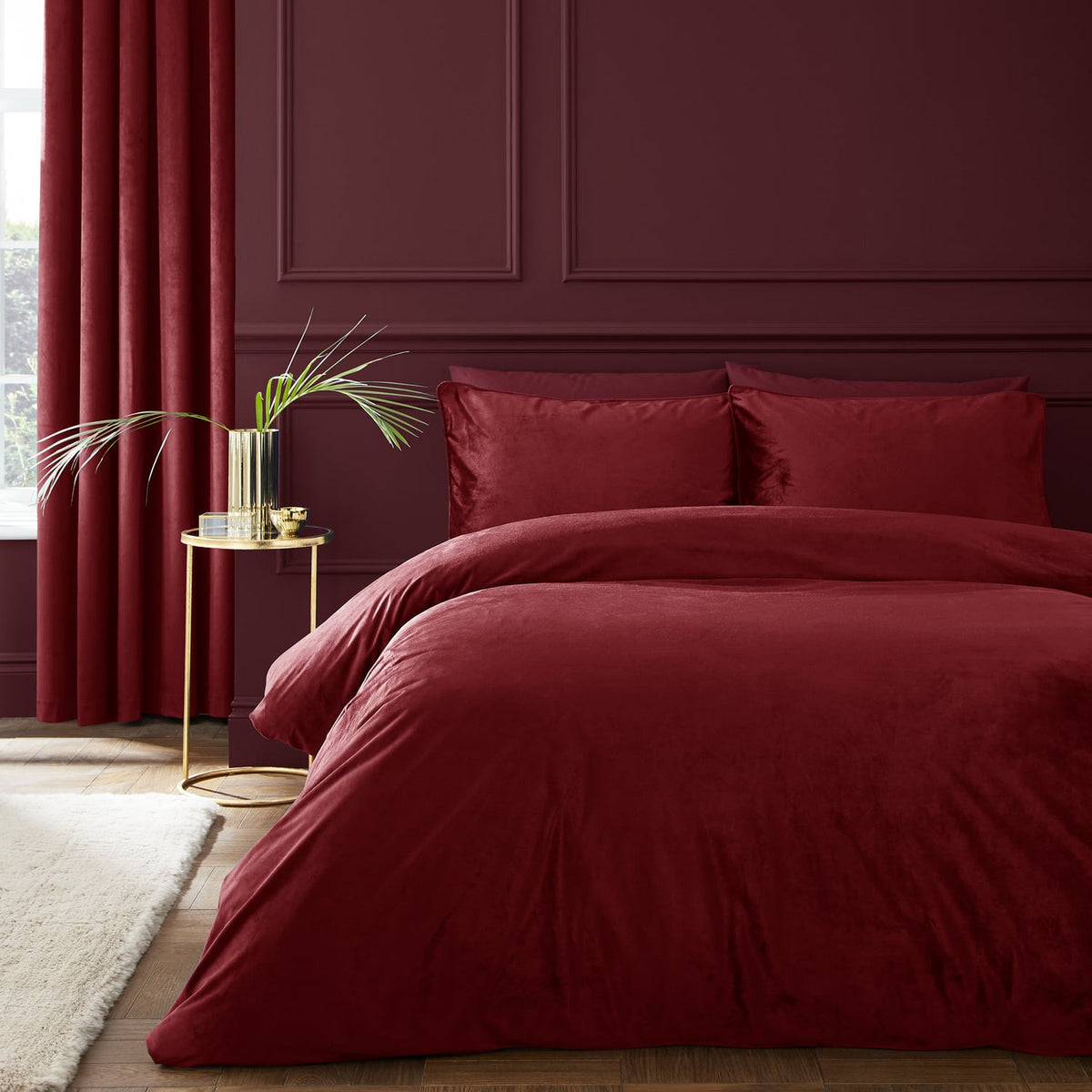 Catherine Lansfield Kingsley Matt Raspberry Velvet Duvet Cover Bedding Set - Kingsley Duvet Set Raspberry