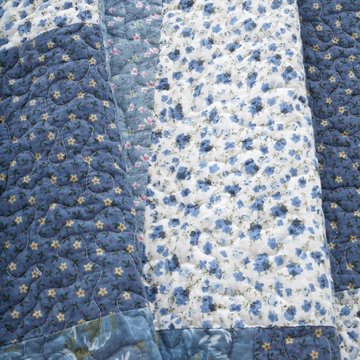 Turner Bianca Floral Patchwork 100% Cotton Bedspread Blue 220x230cm 4