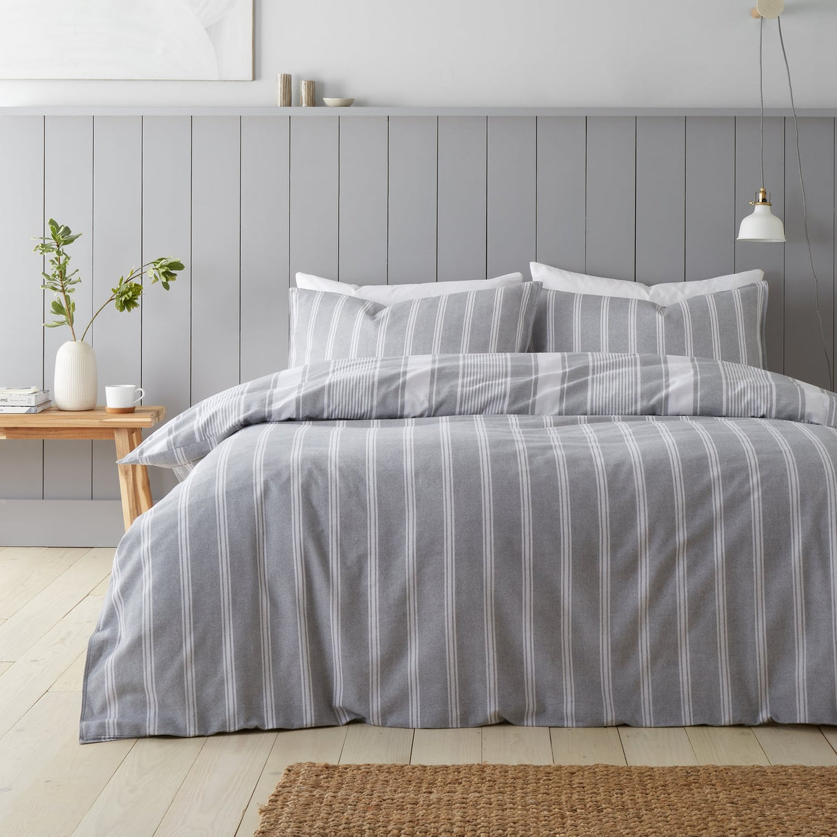 Bianca Ticking Stripe Brushed Cotton Flannelette Duvet Cover Set - Brushed Ticking Stripe Duvet Set