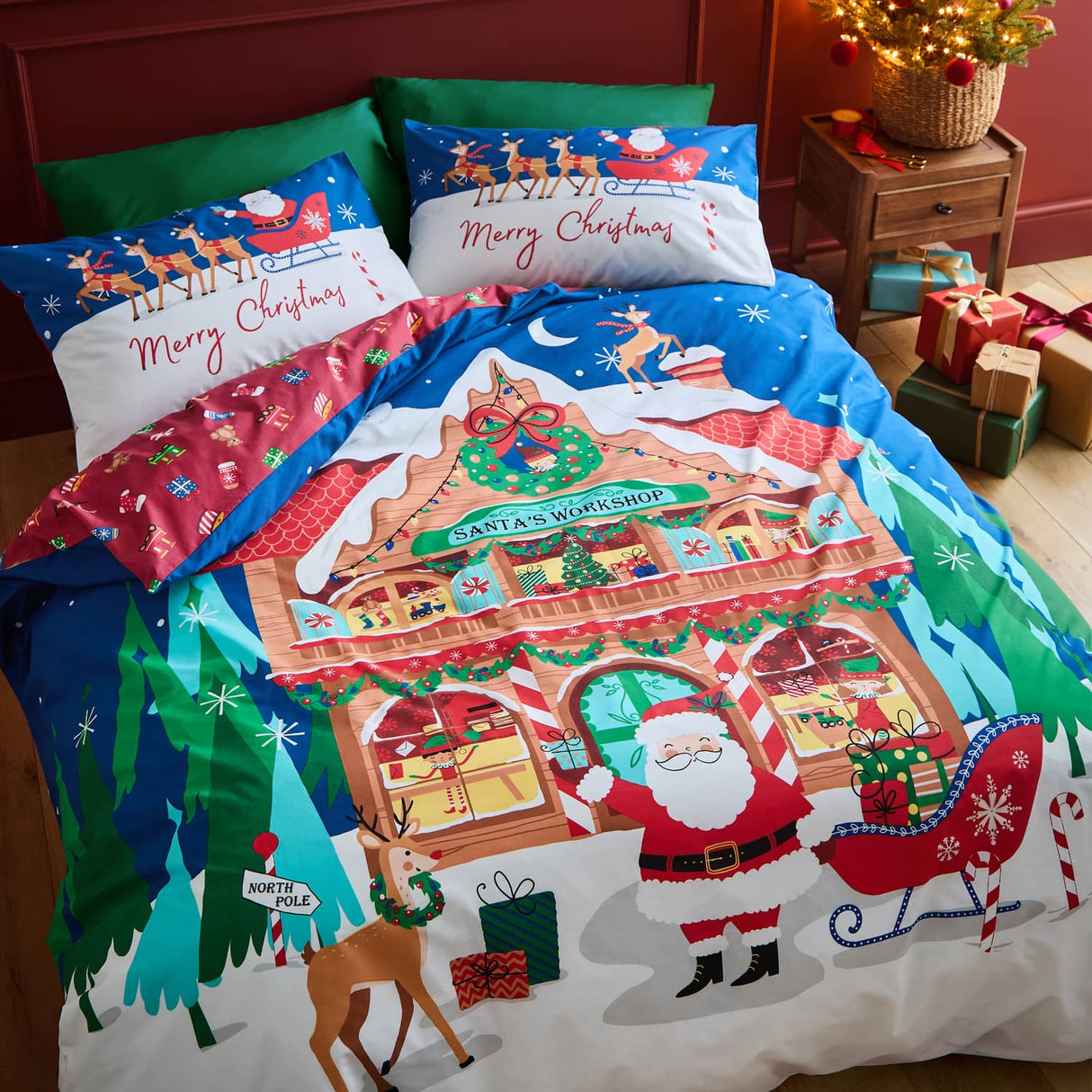 Catherine Lansfield Christmas Santa's Workshop Duvet Cover Set