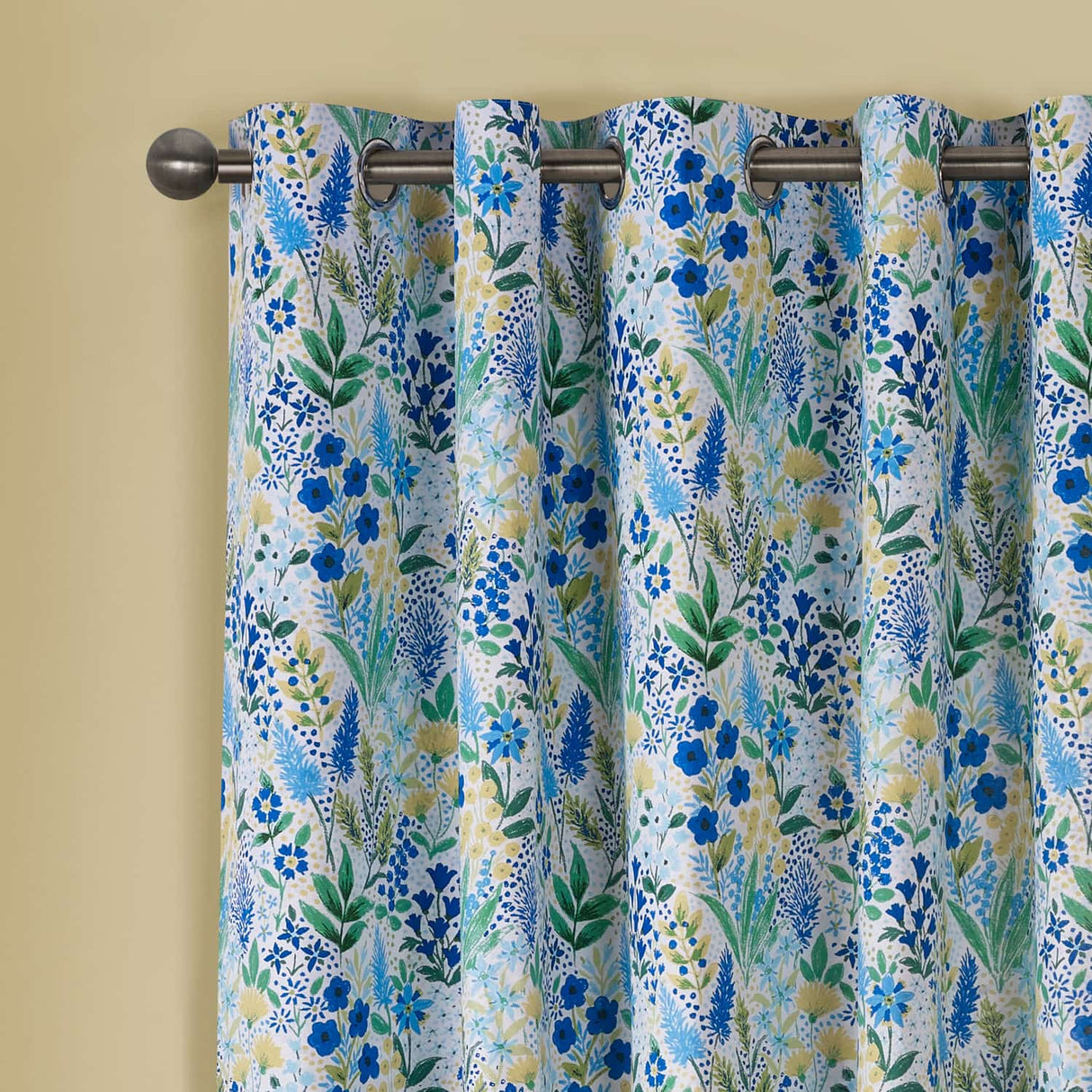 Catherine Lansfield Tilly Floral Eyelet Curtains - Blue Polycotton