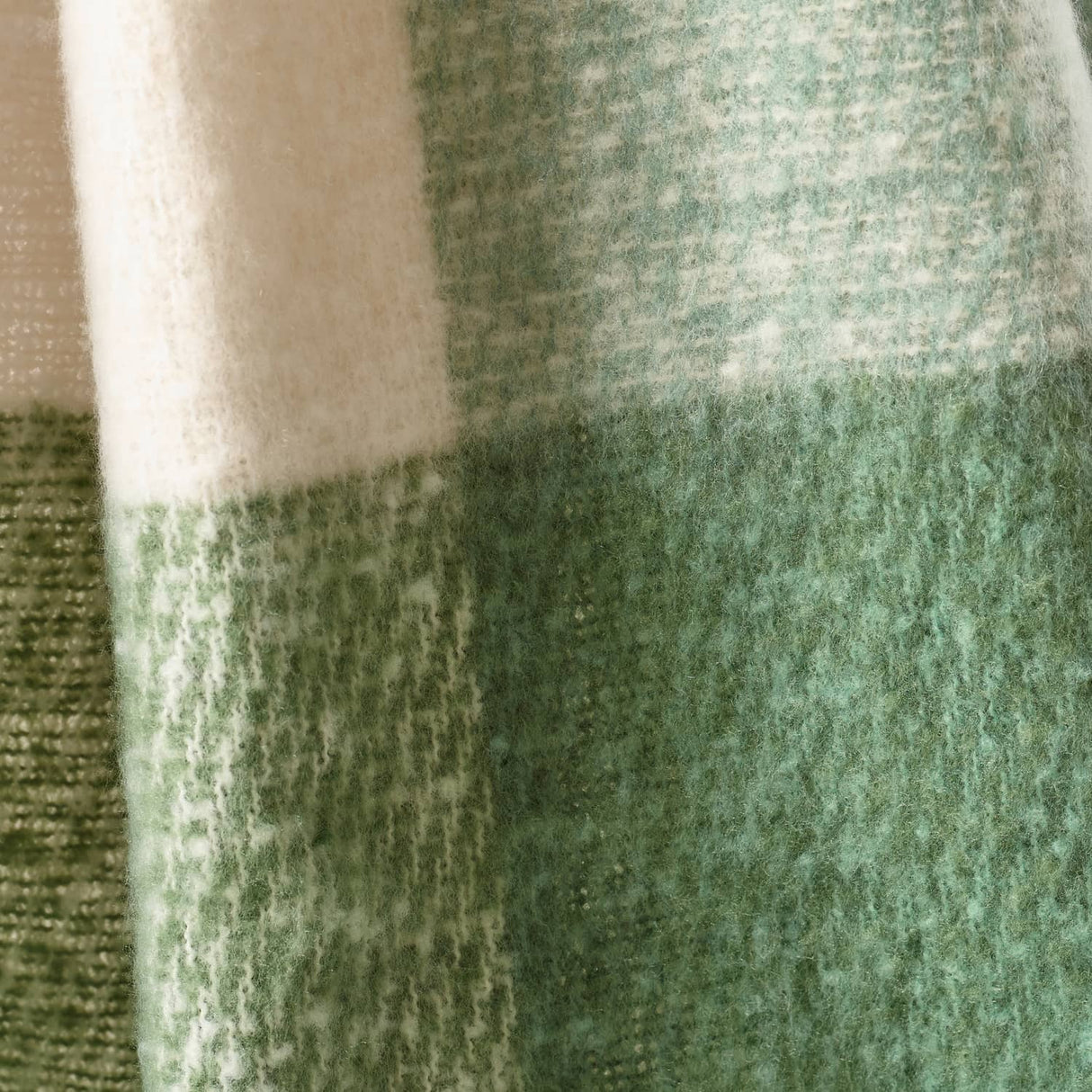 Catherine Lansfield Faux Mohair Check Throw - Faux Mohair Check Green Throw