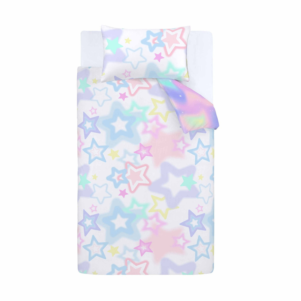 Catherine Lansfield Ombre Stars Kids Duvet Cover and Fitted Sheet Set - Ombre Stars Duvet Set White