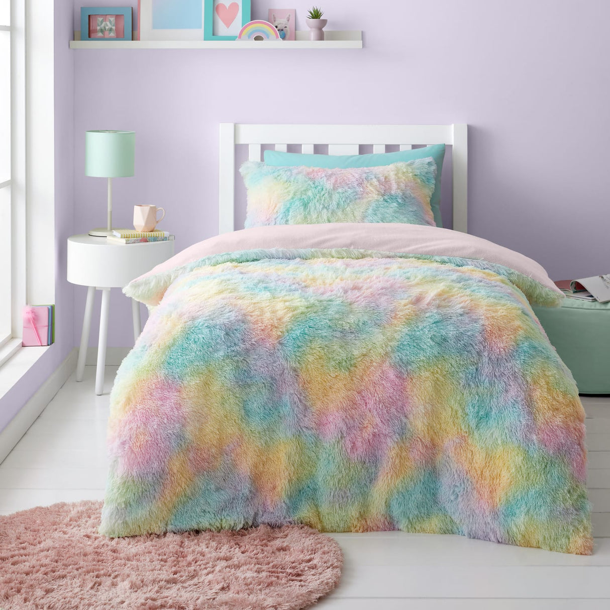 Catherine Lansfield Rainbow Cuddly Kids Duvet Cover Set - Rainbow Cuddly Duvet Set