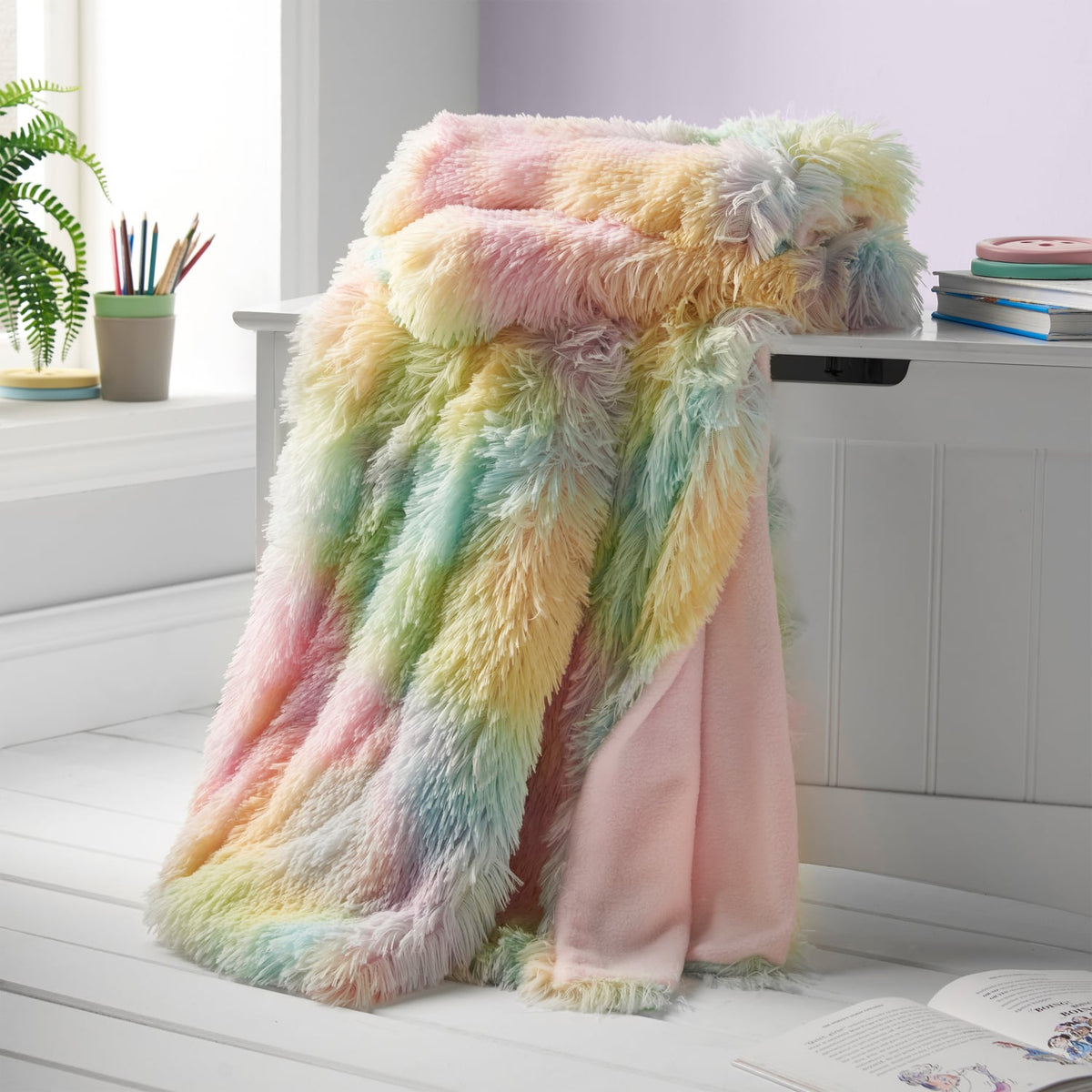 Catherine Lansfield Rainbow Cuddly Throw Cosy Kids Blanket