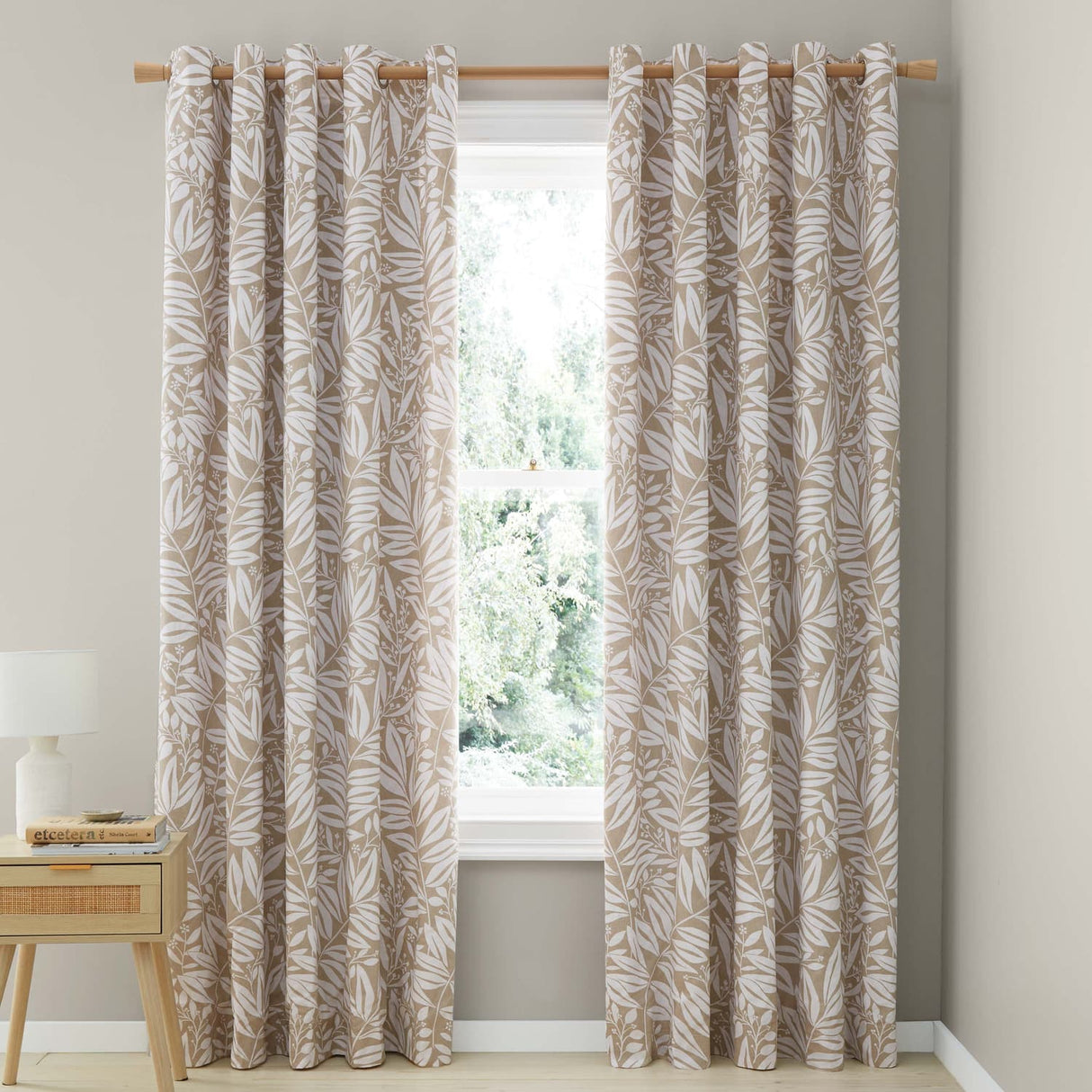 Catherine Lansfield Sorrel Leaf Eyelet Curtains - Natural Polycotton - Sorrel Leaf Natural Curtains