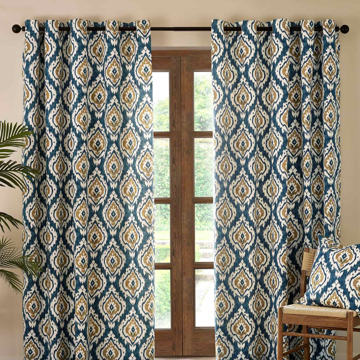 Pineapple Elephant Suri Geo Lined Eyelet Curtains - Teal Green Polycotton - Suri Curtains Teal