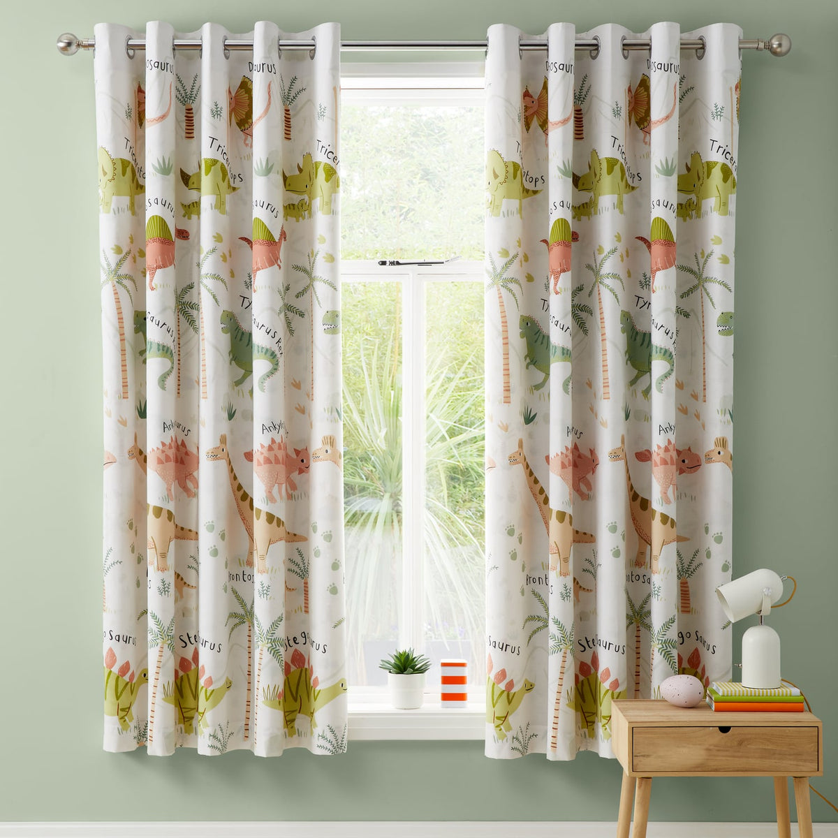 Catherine Lansfield Sleepy Dino Kids Eyelet Curtains Polycotton - Sleepy Dino Curtains