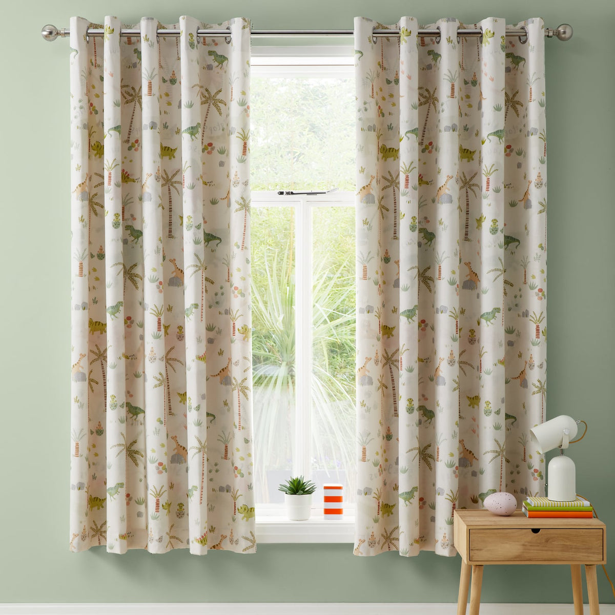 Catherine Lansfield Sleepy Dino Kids Eyelet Curtains Polycotton - Sleepy Dino Curtains