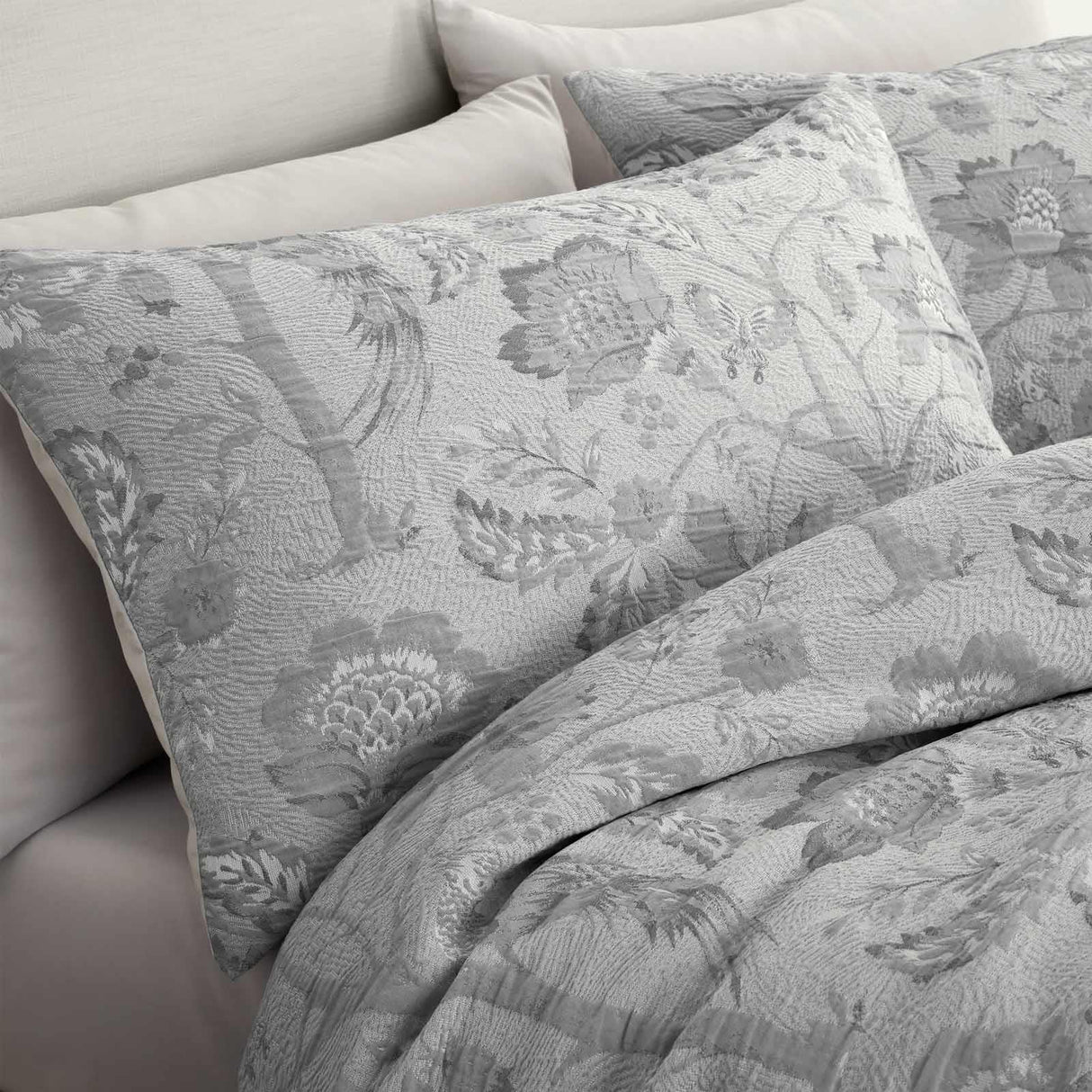 Elena Floral Jacquard Grey Duvet Cover Set